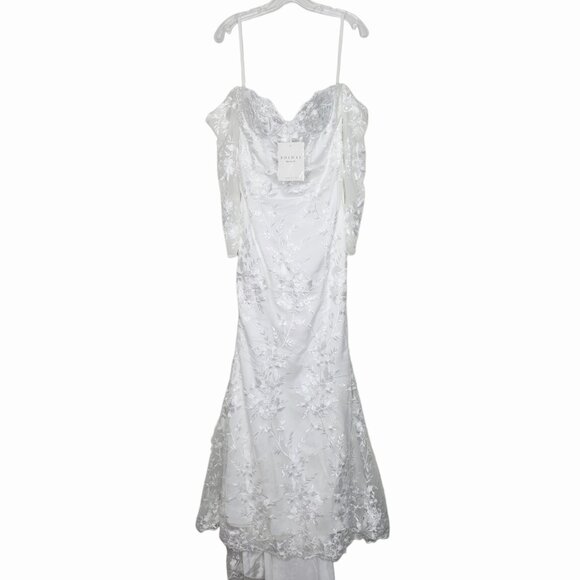 House of CB Isabelle White Lace Off Shoulder Long‎ Sleeve Wedding Dress Gown M - Picture 4 of 15